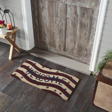RWB Flag Stripes Coir Welcome Rug Rect 17x36 VHC Brands